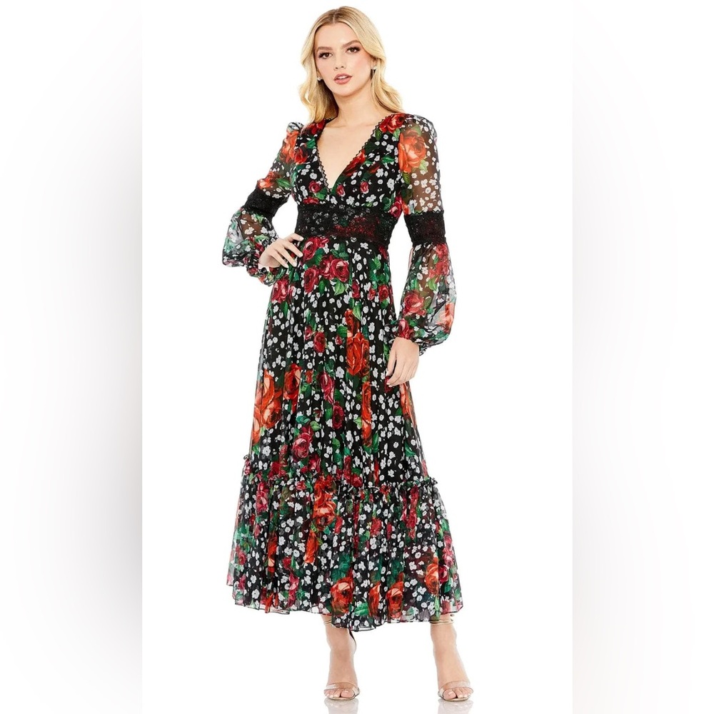 Mac Duggal Black Floral Long Sleeve Dress 4